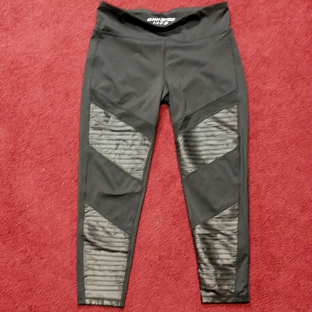 DKNY Sport Black Faux Leather Trim Leggings